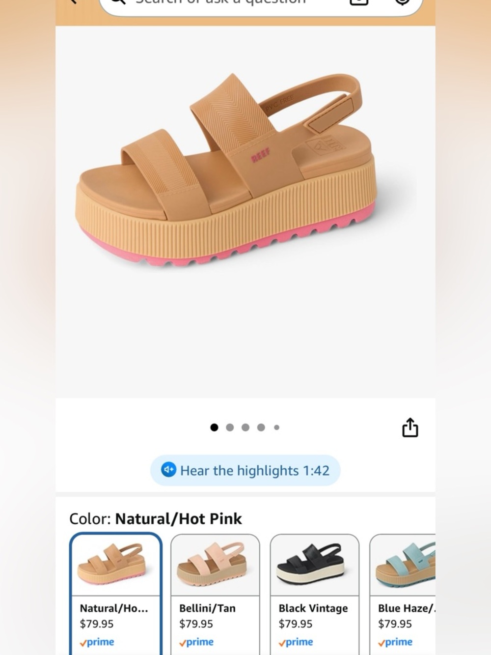 Reef Women’s Beige Platform Sandals with Pink Outsole - Picture 4 of 4